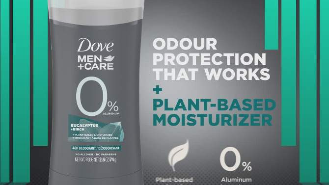 Dove Men+Care 0% Aluminum Deodorant Eucalyptus &#38; Birch - 2.6oz, 2 of 8, play video
