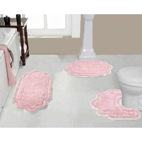 Pink and White Tufted Cotton Bath Mat Washable Bathroom Mat Soft