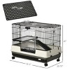2 Level Small Animal Cage with Wheels and Removable Tray,26'' Indoor Rabbit Hutch for Bunny–LAOTIES - 3 of 4