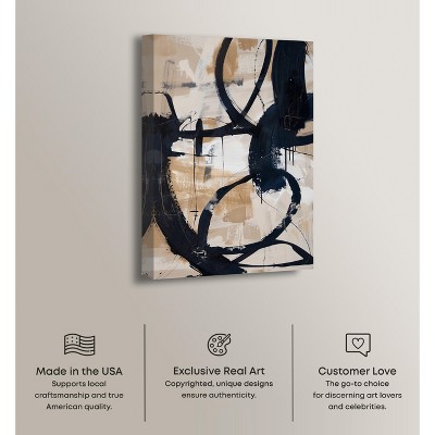 Flowing Abstract Shapes Beige and Black Canvas Wall Art, 20" x 30"