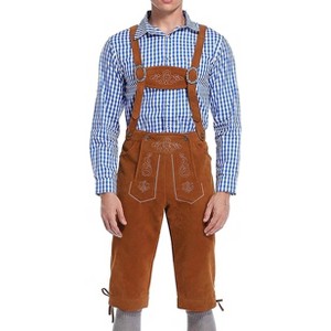 Men's Vintage Suede Embroidered Suspenders Shorts for Costume & Theme Parties - 1 of 4