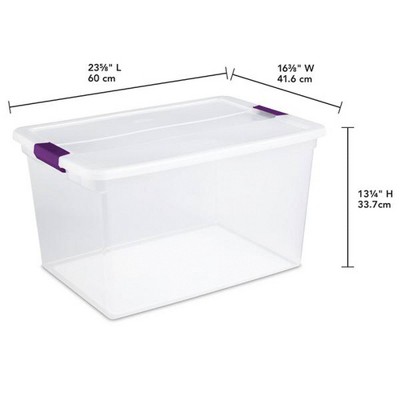 Clear Plastic Stackable Lidded Underbed Storage Boxes, 66 Quart, 6 Pack