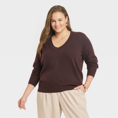 Women's Fine Gauge V-neck Sweater - A New Day™ Dark Brown Xxl : Target