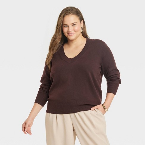 Avenue  Women's Plus Size Deep Valley V Neck Sweater - Navy - 5x