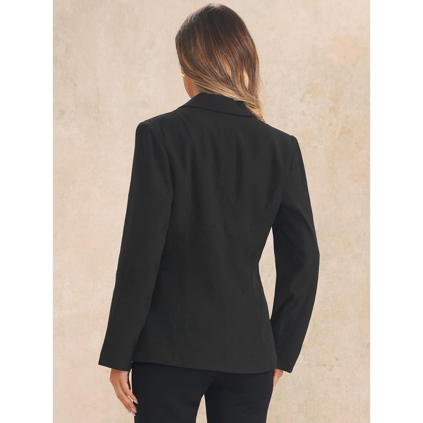 Женские пиджаки Allegra K Lapel Long Sleeve Pockets Shoulder Pads Blazers Black, цвет: Чёрный — фото 3