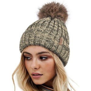 ZUPPAD Womens Winter Knitted Beanie Hat with Faux Fur Pom Warm Knit Skull Cap Beanie for Women Hats 1 Pack - 1 of 4