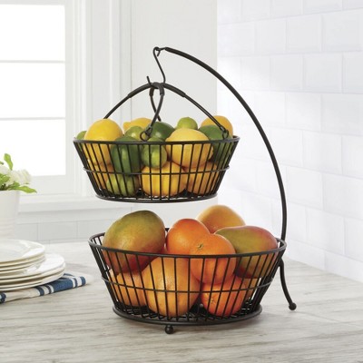 Black Iron 2-Tier Basket with Banana Hook