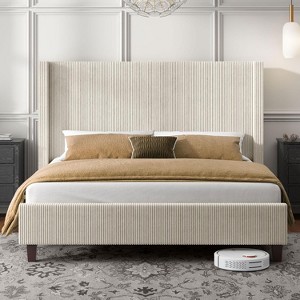 AMERLIFE Upholstered Bed Frame with 50.8" Tall Headboard - 1 of 4