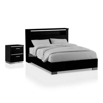 2pc Shorehaven Contemporary Nightstand and Bed Set Black/Chrome - miBasics