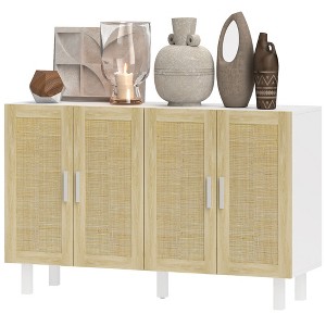 Boho Kitchen Cabinet, Buffet Cabinet with 4 Rattan Doors and Adjustable Shelves for Dining Room - 1 of 4
