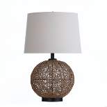 Woven Natural Rattan Ball Table Lamp with Bronze Base - StyleCraft