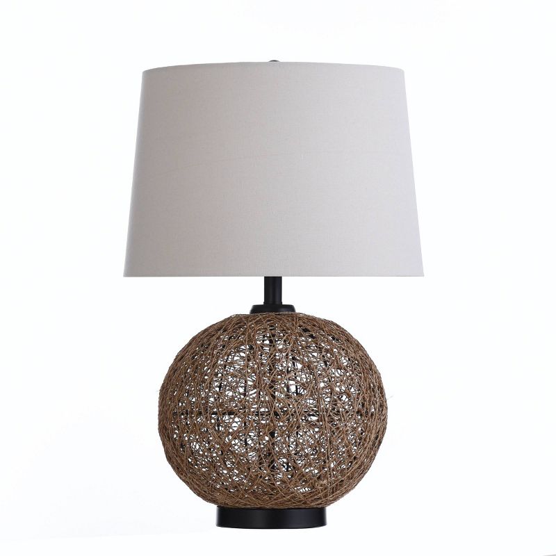Woven Natural Rattan Ball Table Lamp with Bronze Base - StyleCraft, 1 of 8