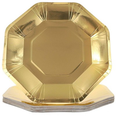 Juvale 24-Pack Gold Octagon Disposable Paper Plates, 9 In Round