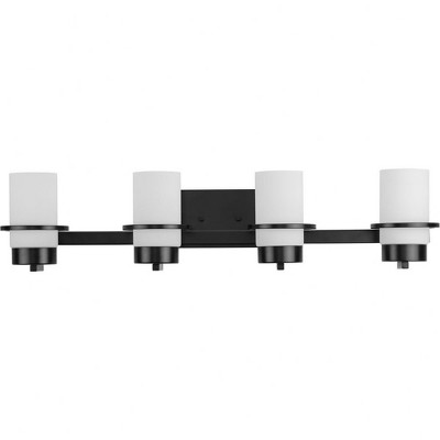Progress Lighting Reiss 4-Light Vanity Light, Matte Black, White Glass Shade