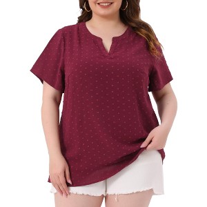 Agnes Orinda Women's Plus Size Pin Dots Notched V-Neck Dressy Trendy Fashion Casual Summer Blouses - 1 of 4