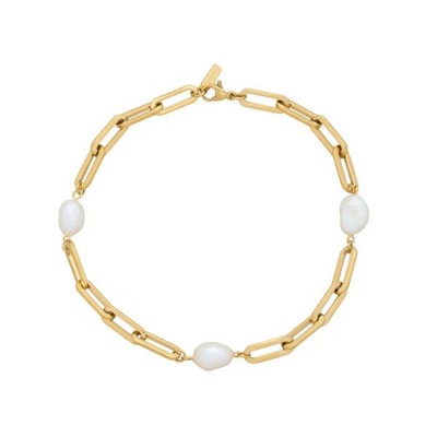 Pompeii3 Aviv Anklet 18k Gold Plated 10" 8mm Paperclip and Freshwater Pearl