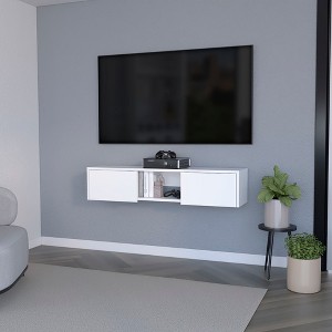 49.25" Manufactured Wood Floating TV Stand Wall Unit with 2 Doors, Open Shelf, and Cable Management for Living Room - 1 of 4