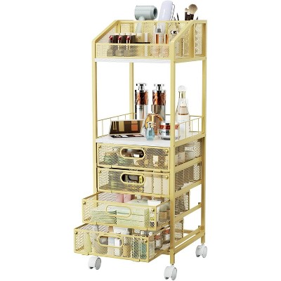 Makeup Organizer Storage Cart - Floor Skincare Make Up Storage with 4 Drawers, Rolling Makeup