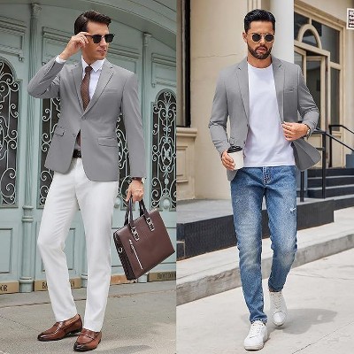 COOFANDY Men's Casual Blazer Lightweight Sport Coats Two Buttons Slim Fit Suit Jacket for Business Wedding Dress Light Grey XXXL — фото 4