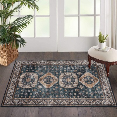 Rug for Living Room Vintage Distressed Boho Area Rug Machine Washable Rug, 3' x 5' Dark Blue