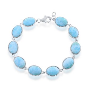 Caribbean Treasures Sterling Silver, Oval Larimar Link Bracelet - Silver - 8 Inch - 1 of 2
