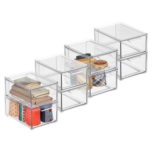 mDesign Stackable Closet Storage Bin Box with Pull-Out Drawer - Clear