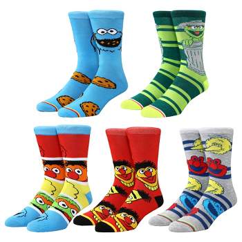 Sesame Street Muppet Characters Casual Crew Socks for Men 5-Pack