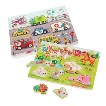 B. toys Peg Puzzles 2pk Peek & Explore - Vehicles & Farm Animals - 18pc