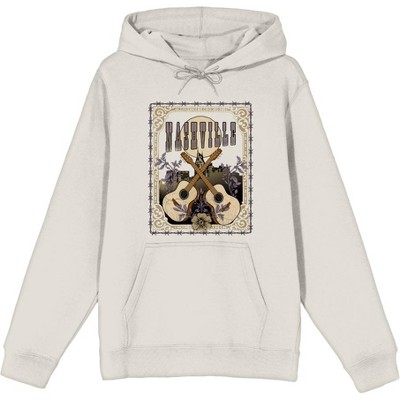 Vintage Country Nashville Guitars With Distressed Flowers Long Sleeve Adult Hooded Sweatshirt