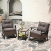 Tangkula 3 Pieces Outdoor Rocking Chairs Set Rattan Heavy Duty Cushioned Rocker Chairs with 2-Tier Tempered Glass Coffee Table - 3 of 4