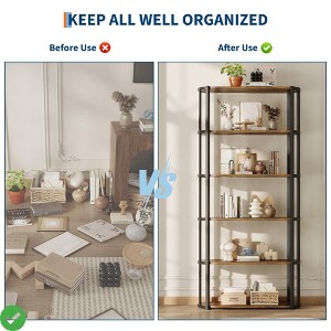 71 Inch Industrial Wooden Bookshelf - 6 Tier Tall Bookcase, Metal Frame Large Storage Shelf Vintage - 1 of 4