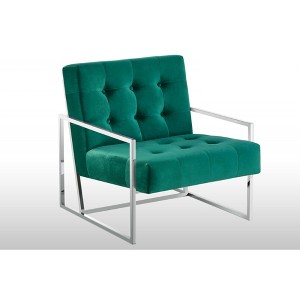 Velvet Tufted Accent Chair with Cushioned Seat and Stainless Steel Frame for Living Room - 1 of 4