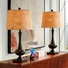 Franklin Iron Works Ross Rustic Farmhouse Table Lamps 27" Tall Set of 2 Bronze with USB Charging Port Faux Leather Drum Shade for Living Room Desk - 2 of 4