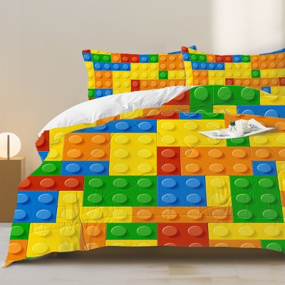 Boersma 3 Piece Colorful Building Blocks Comforter Set Twin – Funny Reversible Quilt Bedding with 1 Comforter & 2 Pillow Shams for Kids Boys Girls