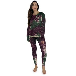 Just Love Women's Tie Dye Two Piece Thermal Pajama Set - Waffle PJ Set - 1 of 3