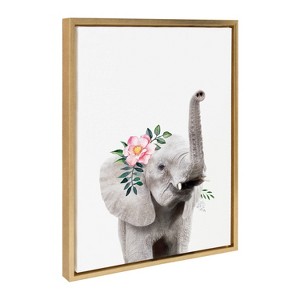 Kate & Laurel All Things Decor 18"x24" Sylvie Flower Crown Elephant Framed Wall Art by Amy Peterson Art Studio - 1 of 4