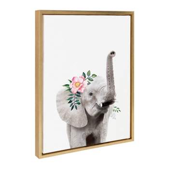 Kate & Laurel All Things Decor 18"x24" Sylvie Flower Crown Elephant Framed Wall Art by Amy Peterson Art Studio