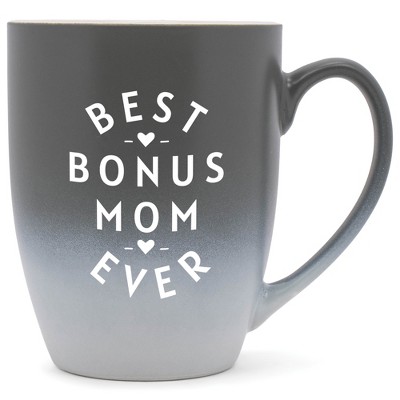 Elanze Designs Best Bonus Mom Ever Two Toned Ombre Matte Grey and White 12 ounce Ceramic Stoneware Coffee Cup Mug