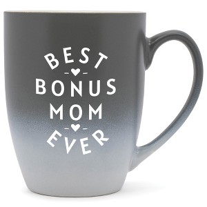 Elanze Designs Best Bonus Mom Ever Two Toned Ombre Matte Grey and White 12 ounce Ceramic Stoneware Coffee Cup Mug - 1 of 4