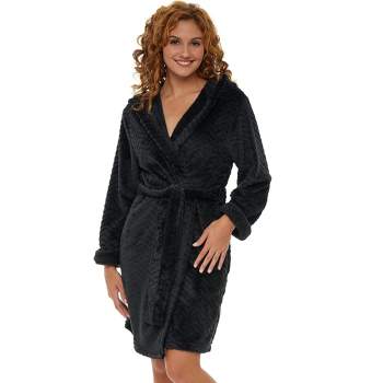 Adr Women's Classic Plush Robe, Chevron Textured Short Hooded Bathrobe  Steel Gray X Large : Target