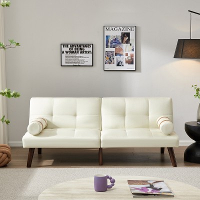 DOMETOUR Modern Convertible Sofa Bed Loveseat for Living Room Bedroom, Linen Fabric Sleeper Futon Couch