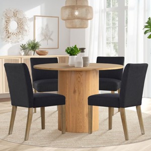 5-Piece Round Dining Table Set with 4 Upholstered Chairs, Modern Wood Pedestal Table Set for Kitchen, Breakfast Nook or Dining Room-Maison Boucle - 1 of 4
