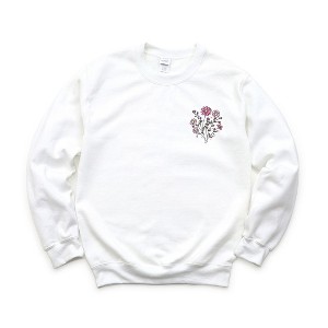 Simply Sage Market Women's Graphic Sweatshirt Embroidered Pink Bouquet - 1 of 4