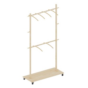 PDTEND Solid Wood Clothes Drying Rack with 6 Wooden Hangers, Adjustable Shelf & Wheels for Bedroom, Living Room, Entryway - 1 of 4