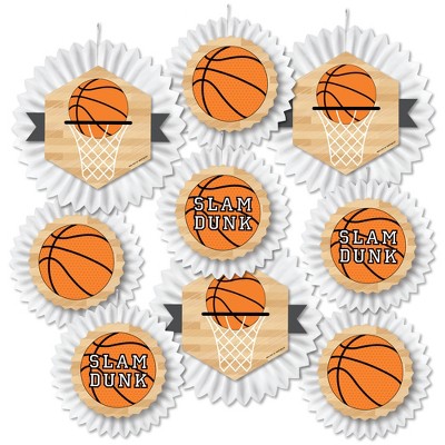 Big Dot of Happiness Nothin' But Net - Basketball - Hanging Baby Shower or Birthday Party Tissue Decoration Kit - Paper Fans - Set of 9