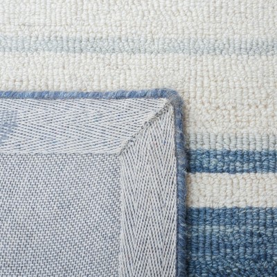Blue and Ivory Hand-Tufted Wool Striped 4' x 6' Rug