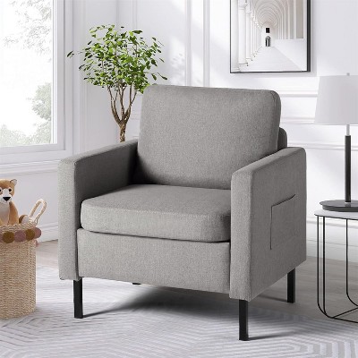 Mid-Century Fabric Armchair, Upholstered Armchair with Scooped Arms for Bedroom, Apartment, Dark Grey