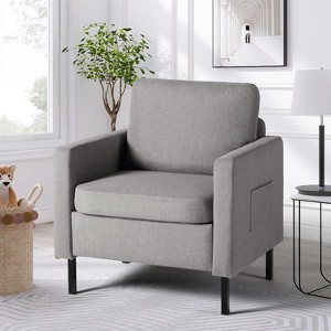 Mid-Century Fabric Armchair, Upholstered Armchair with Scooped Arms for Bedroom, Apartment, Dark Grey - 1 of 4