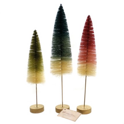 Easter 14.0" Spring Ombre Trees Set / 3 Bottle Brush Fade  -  Decorative Figurines