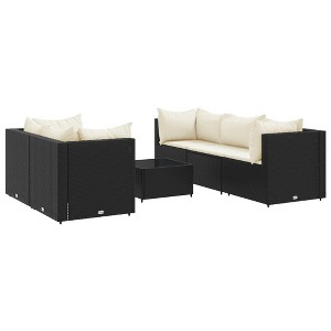 vidaXL Patio Lounge Set with Cushions Sectional Sofa Garden Backyard Poly Rattan - Black and Cream, 5 Piece - 1 of 4
